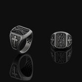 Saint Andrew Silver Ring, Men's Cross Pattern Band, Religious Christian Jewelry, Spiritual Gift of Apostolic Faith Oxidized Finish