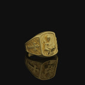 Saint Anthony Silver Ring, Patron of Lost Things, Men's Cross Pattern Band, Religious Christian Jewelry, Spiritual Gift Gold Finish