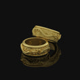 Load image into Gallery viewer, Rotating Dragon & Carp Band - Engravable Gold Finish
