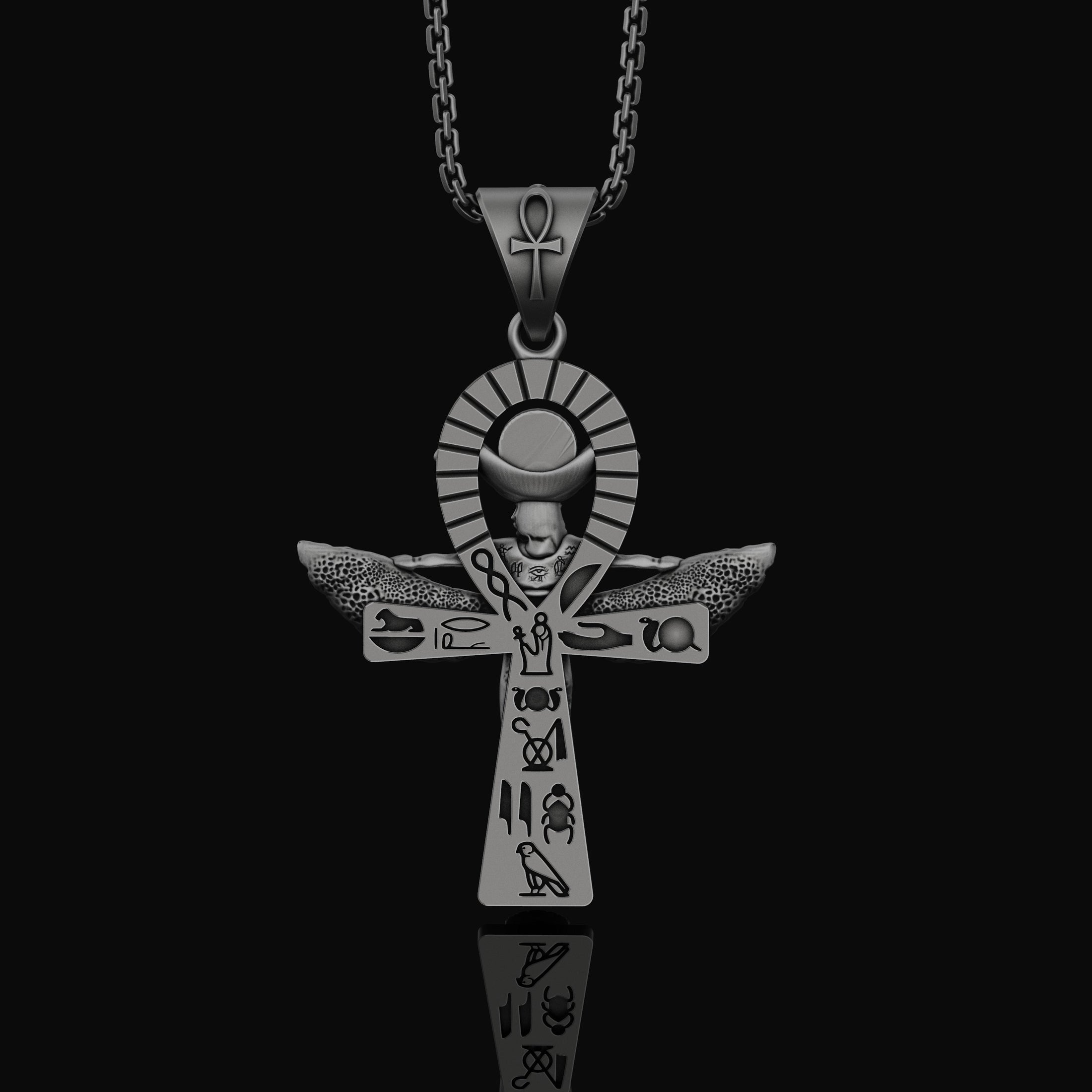 Silver Isis Necklace, Egyptian Goddess Charm, Hieroglyphic Ankh Pendant, Symbol of Life & Magic, Ancient Egypt Jewelry