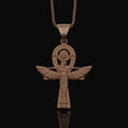 Load image into Gallery viewer, Silver Isis Necklace, Egyptian Goddess Charm, Hieroglyphic Ankh Pendant, Symbol of Life & Magic, Ancient Egypt Jewelry Rose Gold Matte
