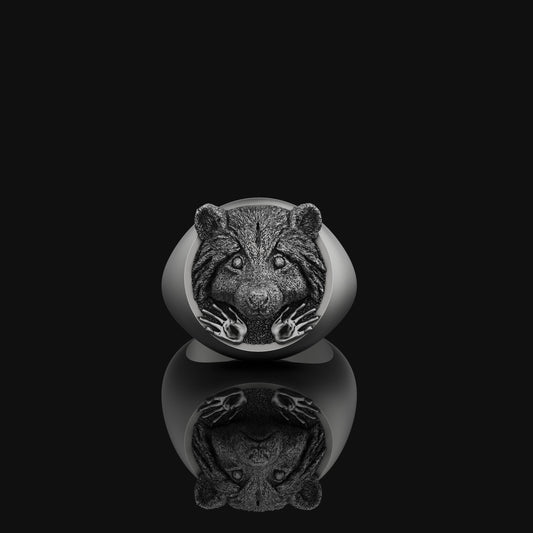Silver Raccoon Ring, Charming Animal Jewelry, Unique Band for Nature Lovers, Playful Raccoon Design, Perfect Gift Idea Oxidized Finish