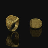 Saint Michael Defeating Satan Silver Ring, Cross Pattern Band, Men's Religious Jewelry, Christian Gift of Protection