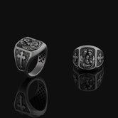 Holy Family Silver Ring, Jesus Mary Joseph, Men's Cross Pattern Band, Religious Christian Jewelry, Spiritual Gift Oxidized Finish