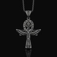 Load image into Gallery viewer, Silver Isis Necklace, Egyptian Goddess Charm, Hieroglyphic Ankh Pendant, Symbol of Life & Magic, Ancient Egypt Jewelry Oxidized Finish
