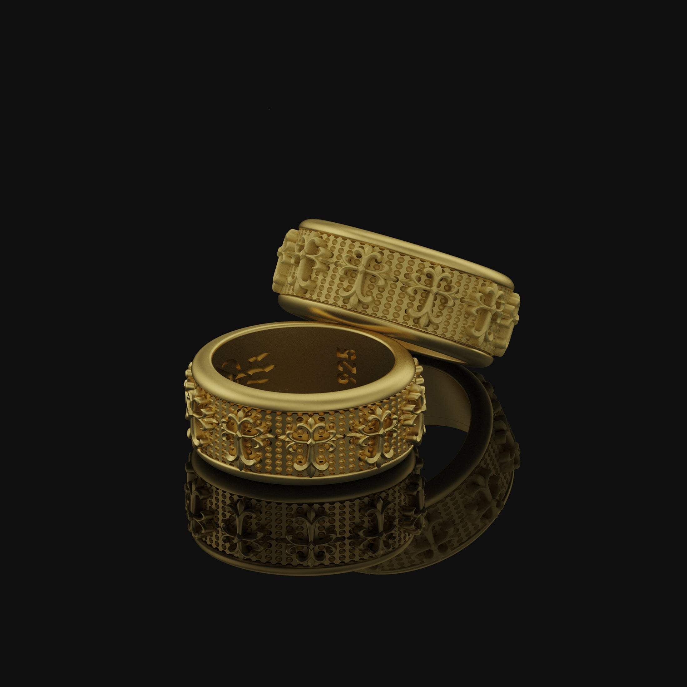 Rotating Gothic Cross Band - Engravable Gold Finish