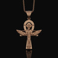 Load image into Gallery viewer, Silver Isis Necklace, Egyptian Goddess Charm, Hieroglyphic Ankh Pendant, Symbol of Life & Magic, Ancient Egypt Jewelry Rose Gold Finish
