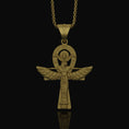 Load image into Gallery viewer, Silver Isis Necklace, Egyptian Goddess Charm, Hieroglyphic Ankh Pendant, Symbol of Life & Magic, Ancient Egypt Jewelry Gold Matte
