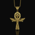 Load image into Gallery viewer, Silver Isis Necklace, Egyptian Goddess Charm, Hieroglyphic Ankh Pendant, Symbol of Life & Magic, Ancient Egypt Jewelry Gold Finish
