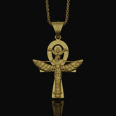 Silver Isis Necklace, Egyptian Goddess Charm, Hieroglyphic Ankh Pendant, Symbol of Life & Magic, Ancient Egypt Jewelry Gold Finish