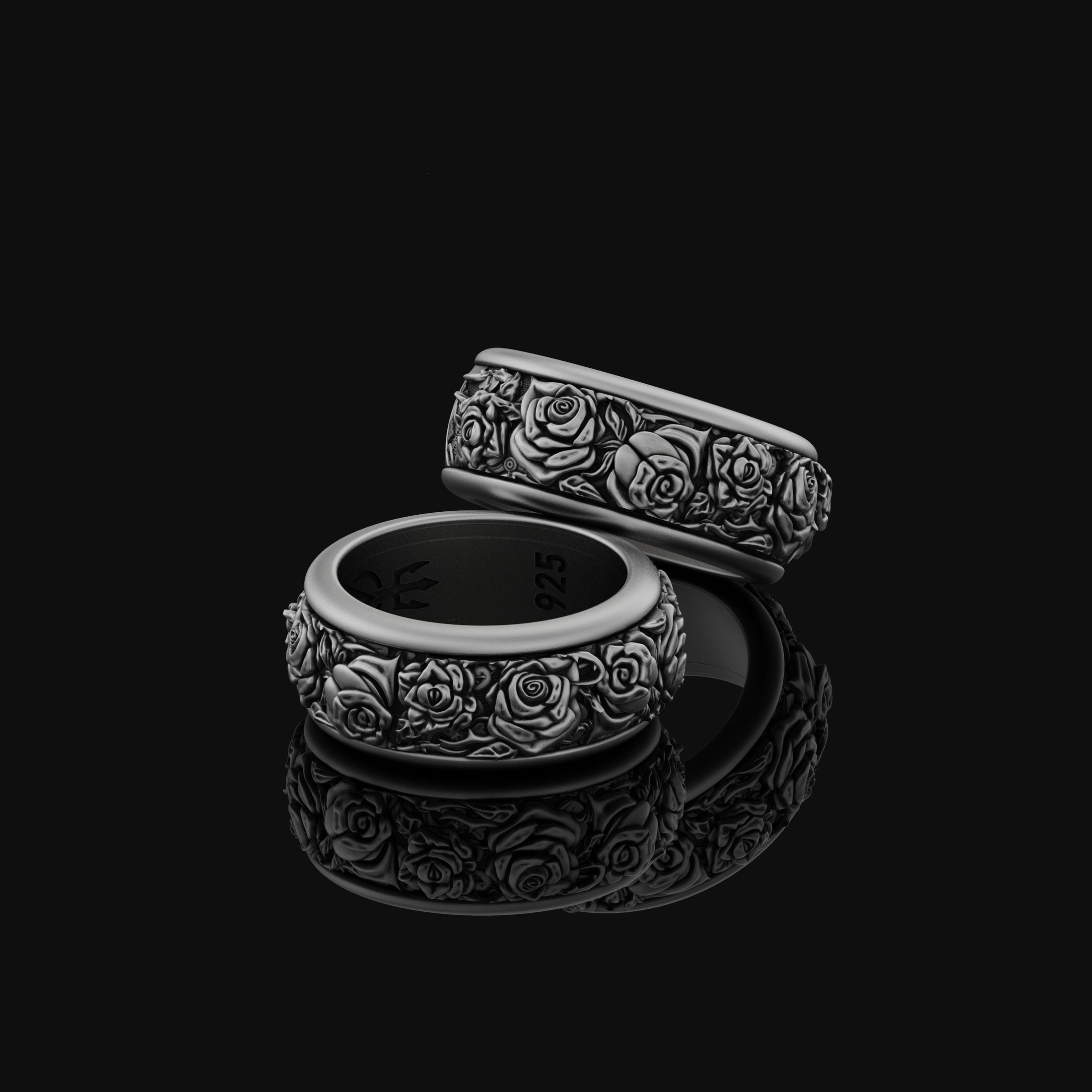 Rotating Rose Band - Engravable Oxidized Finish