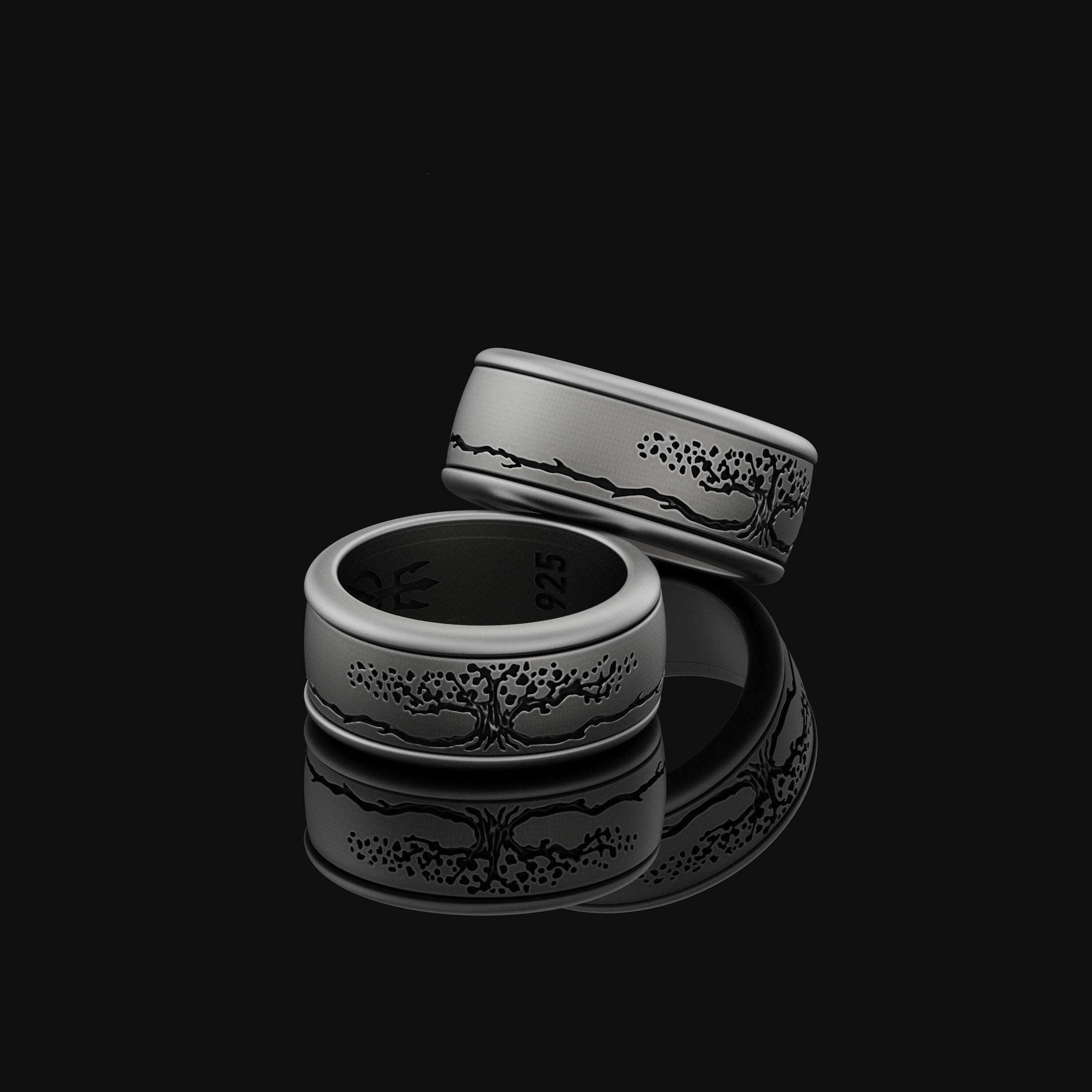 Rotating Yggdrasil Band - Engravable Oxidized Finish