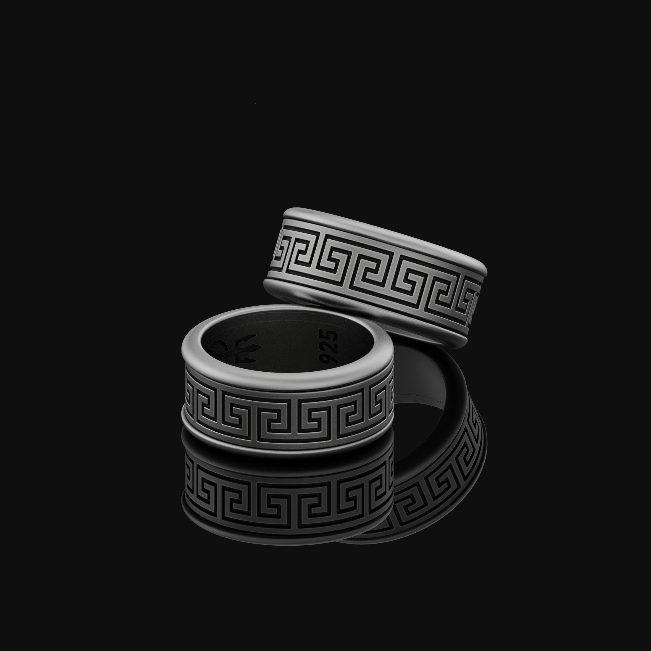 Rotating Greek Pattern Band - Engravable Oxidized Finish