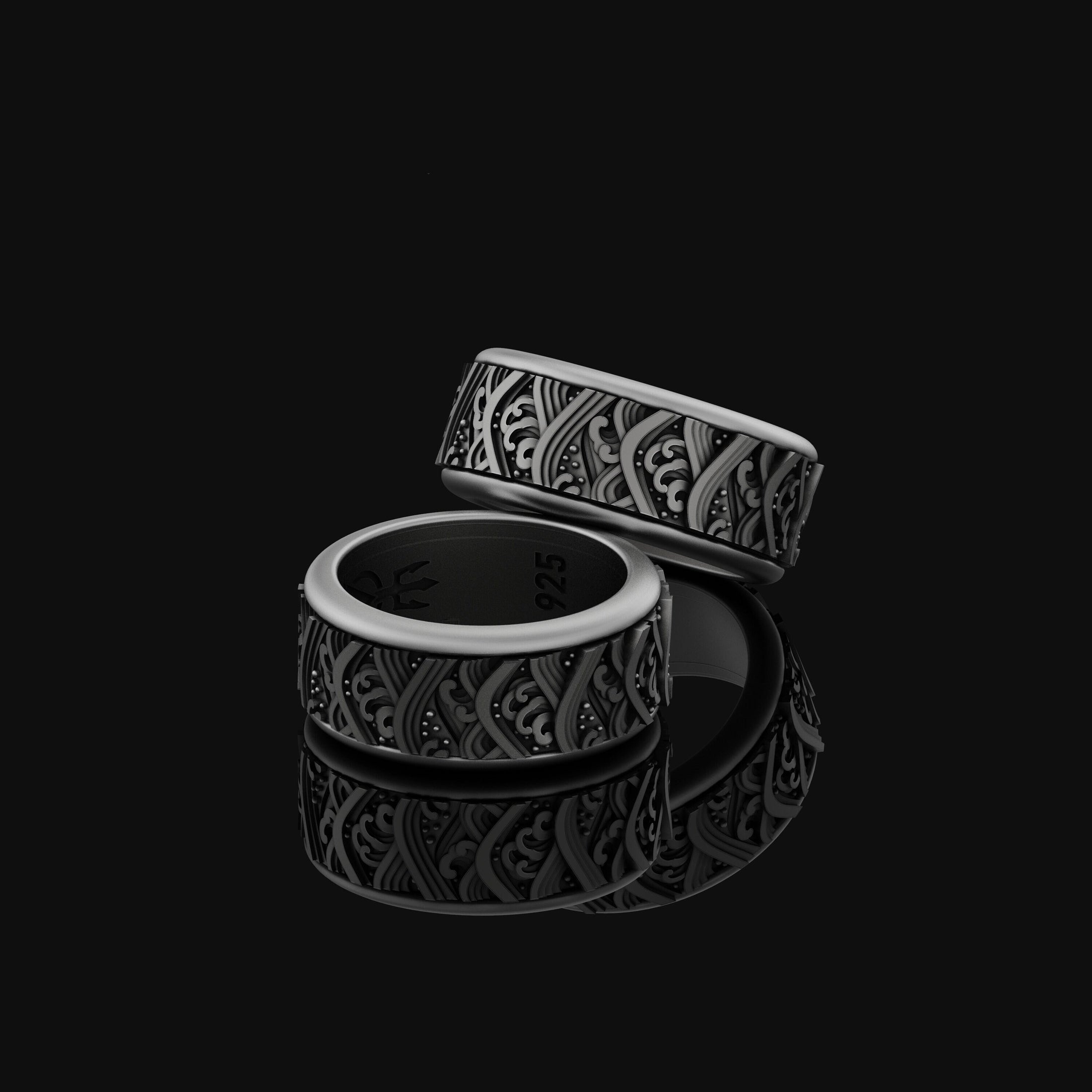 Rotating Oceanic Band - Engravable Oxidized Finish