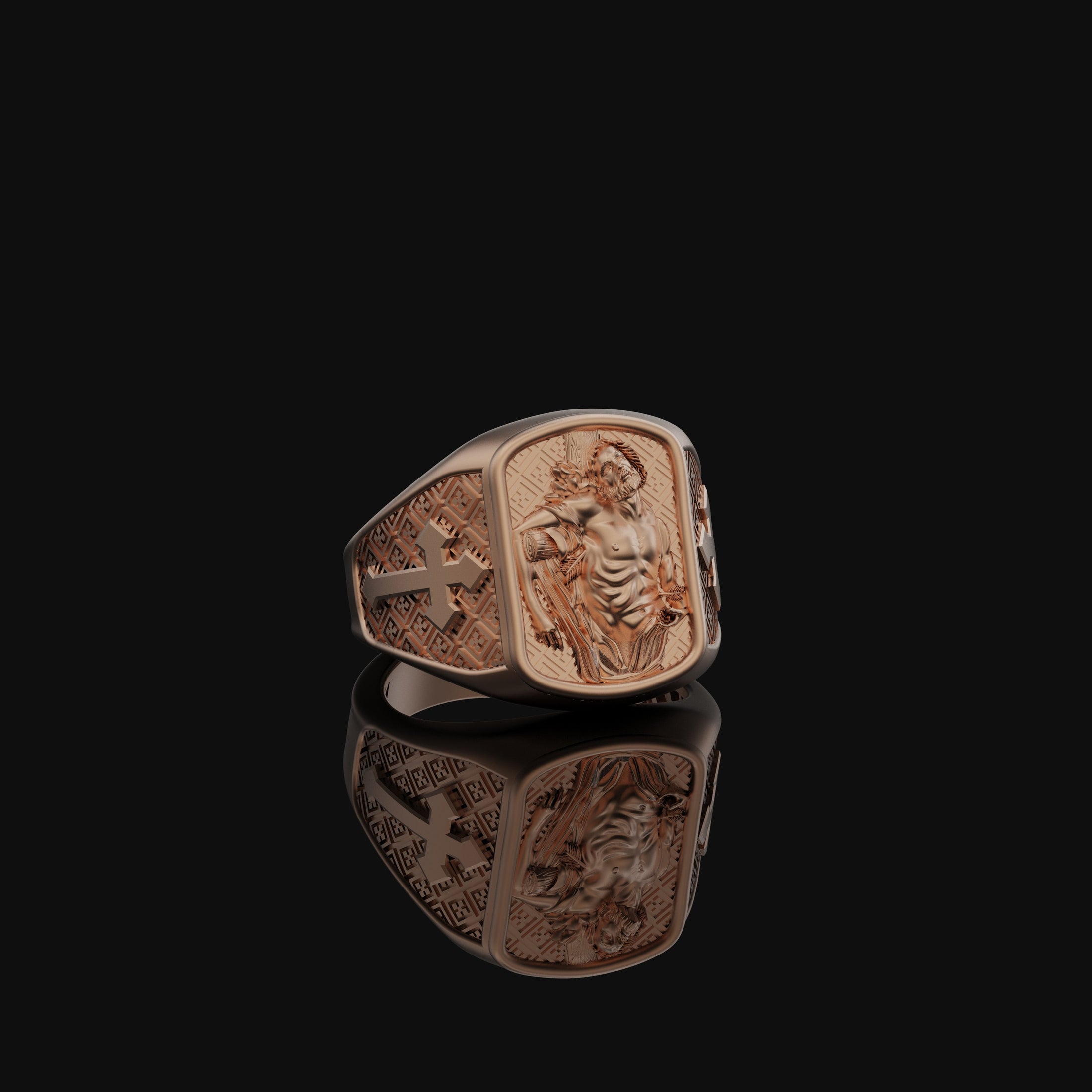 St. Sebastian Ring - Christian Protector Jewelry, Religious Gift, Faithful Symbol, Patron Saint Band Rose Gold Finish