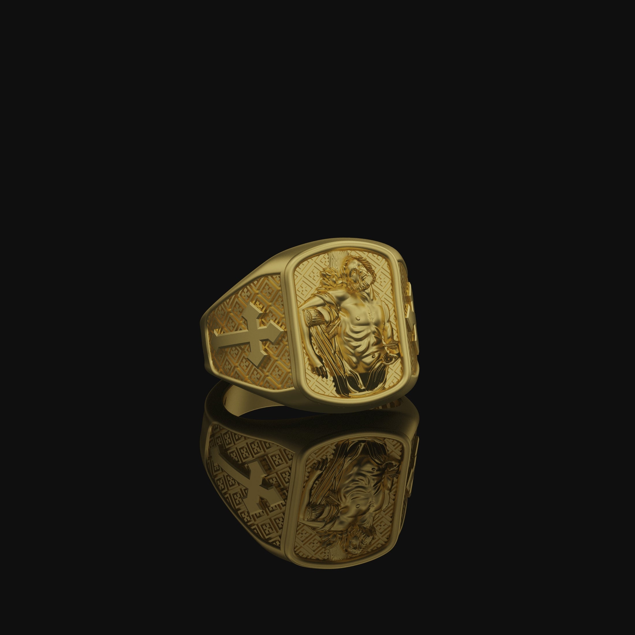St. Sebastian Ring - Christian Protector Jewelry, Religious Gift, Faithful Symbol, Patron Saint Band Gold Finish