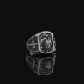 Load image into Gallery viewer, St. Sebastian Ring - Christian Protector Jewelry, Religious Gift, Faithful Symbol, Patron Saint Band Oxidized Finish

